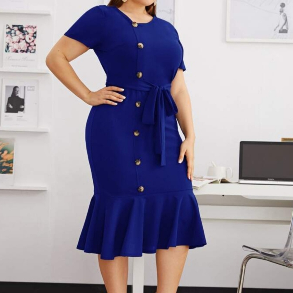 SHEIN Royal Blue Midi Dress with Button Detail